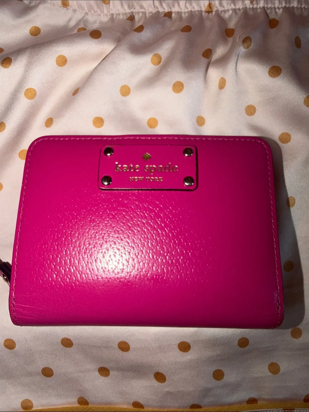 kate spade Bright Pink Leather Zip Wallet with Gold Plaque